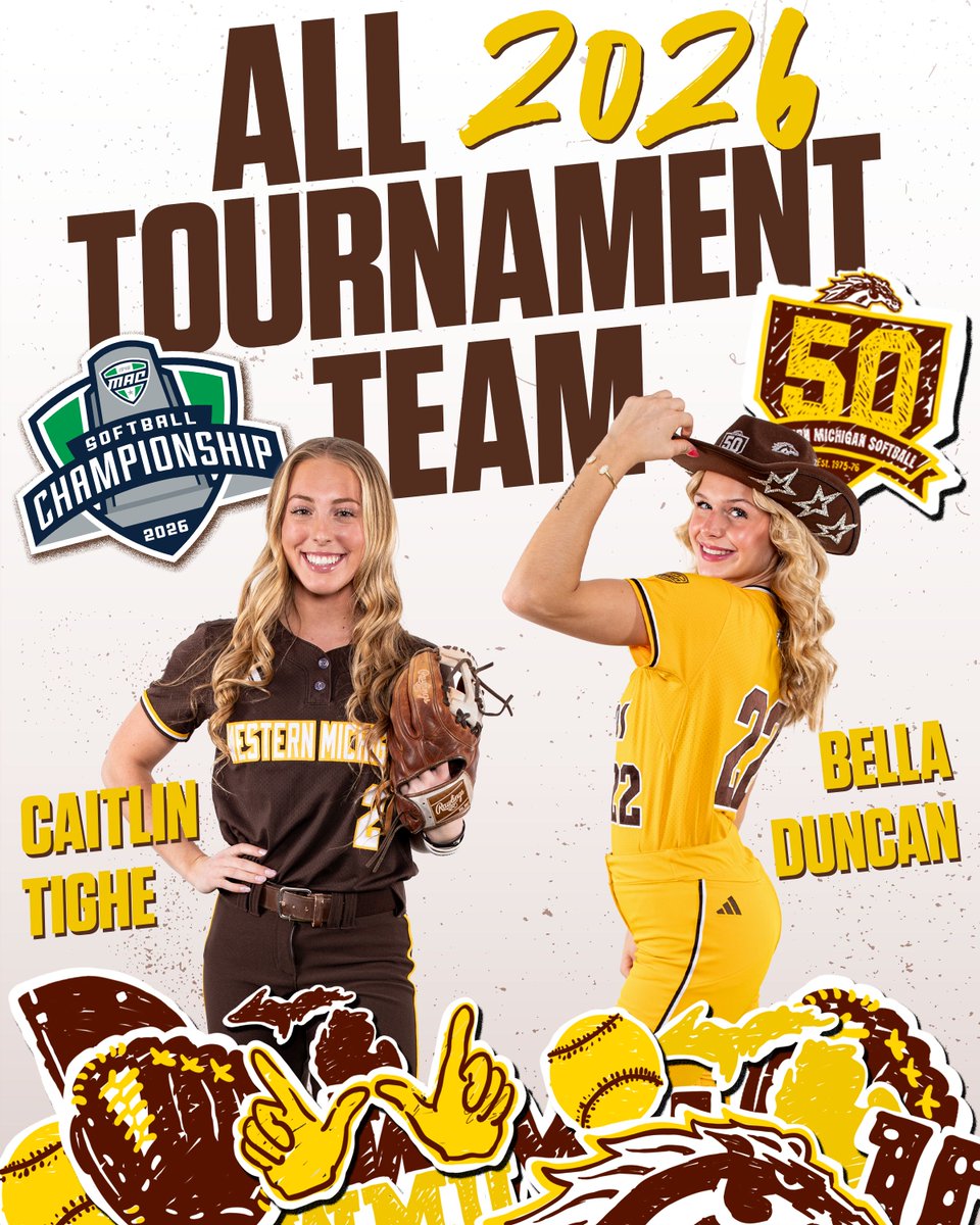 WMUSoftball's tweet photo. Congratulations to our All-MAC Tournament Team selections Caitlin Tighe and Bella Duncan! 

#BroncosReign🐎 https://t.co/G5CELKAVb6