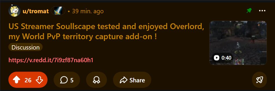 OVERLORD EPINGLE EN HAUT DU REDDIT WORLDOFPVP, une des plus grosses commu PvP de WoW !

100 000 visites par semaines ! 

Tellement content !