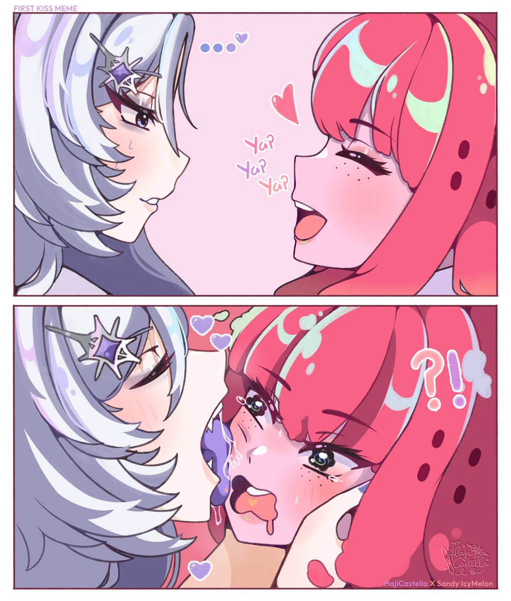 hajicastella's tweet photo. First...Kiss!? 
Yes, she taste like watermelon indeed ♡ 

#sandi_art ┊ #hajillust https://t.co/CC1Fcd6jGf