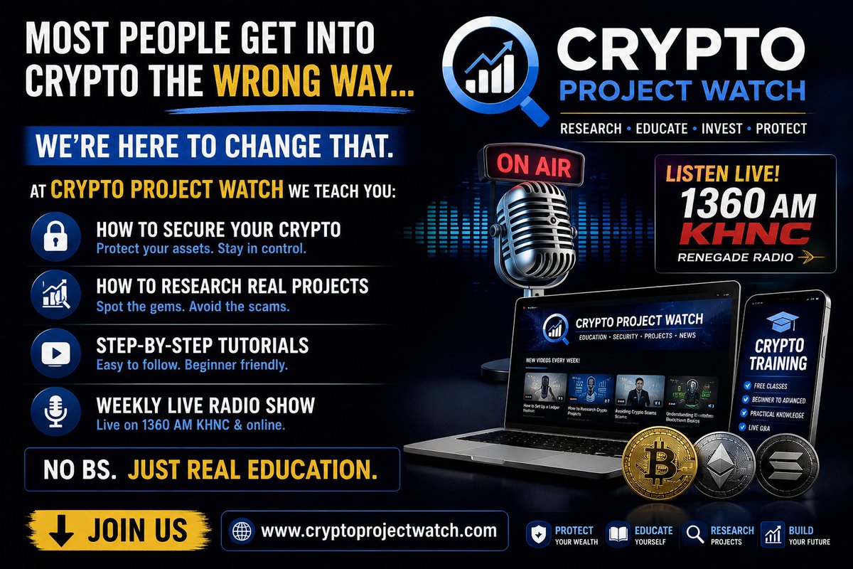 cryptowatchnet's tweet photo. Most people get into crypto the wrong way…

We’re here to change that.

At Crypto Project Watch we teach you:
🔐 How to secure your crypto
📊 How to research real projects
🎥 Step-by-step tutorials
📻 Weekly LIVE radio show
No BS. Just real education.
👇 Join us
Give us a follow today !!!
