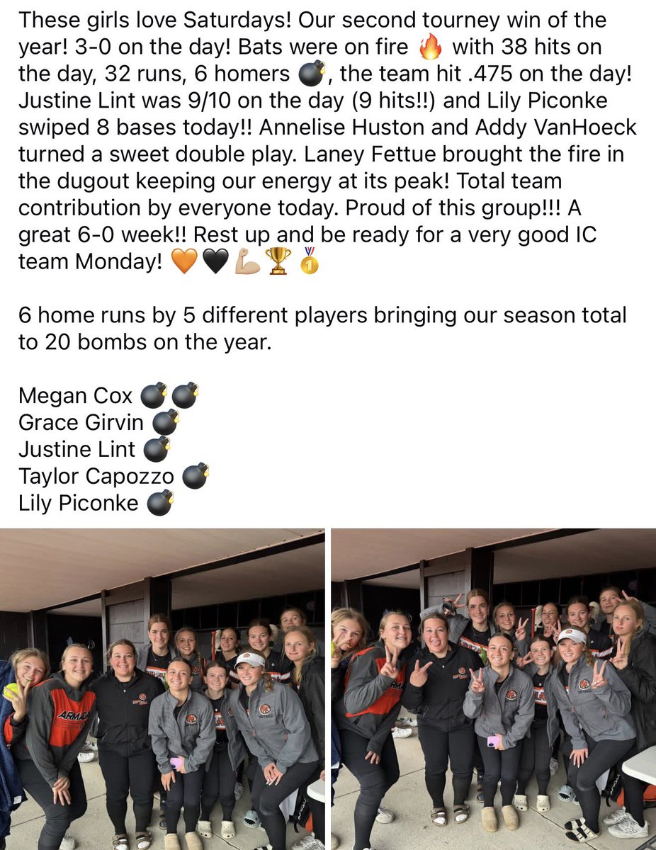 ArmadaHSSB's tweet photo. Love this team! Let’s keep it rolling girls! 
🧡🖤💪🏼🏆🥇 https://t.co/7mDJcMO0yE