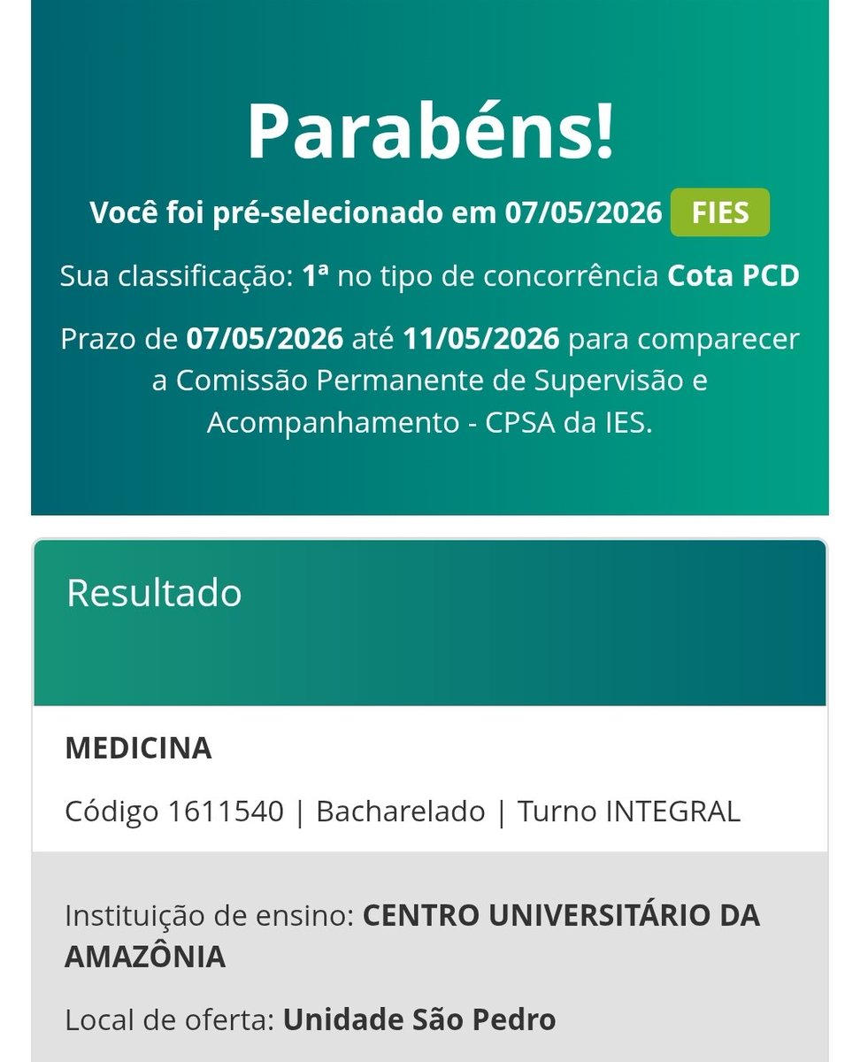 Maymat_001's tweet photo. É, galera, eu passei em Medicina na Uniesamaz... Já me matriculei no fies e na instituição...

É, gente, a rotina de ENEM acabou.
Eu passei. Eu nem acredito ainda, n caiu a ficha de que eu sou um universitário agora. É isso, no fim, deu tudo certo. https://t.co/PmDW8sLfXX