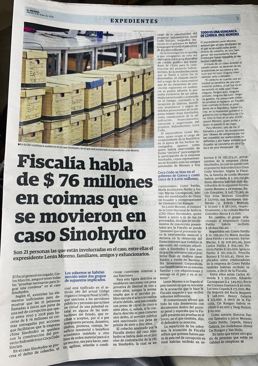 Las abrumadoras pruebas condenan a MORENO y su entorno de corrupción. Debe recibir la máxima pena en sentencia condenatoria  al tenor de la tipificación penal del Art. 280 del COIP. 
Su versión “política” es insustancial y alejada del acerbo probatorio.