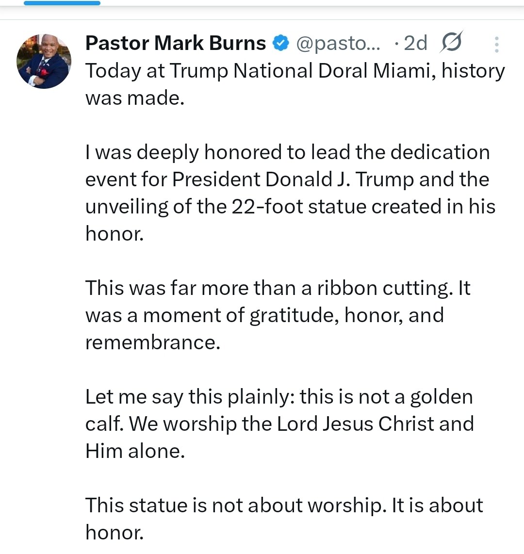 rothschildmd's tweet photo. Trump's pastor very much wants you to know his golden idol statue is not a golden idol statue, just a statue of his idol that happens to be golden. https://t.co/eEJTcF2Dnz