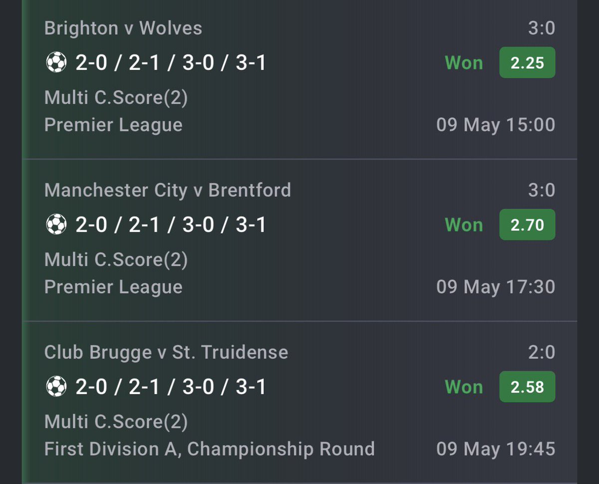 BettingTipsMan's tweet photo. 15 odds Multi Correct Scores WON! ✅

Congrats if you played. 🤝

#Bet9jaCode https://t.co/L2y1IeaVbz