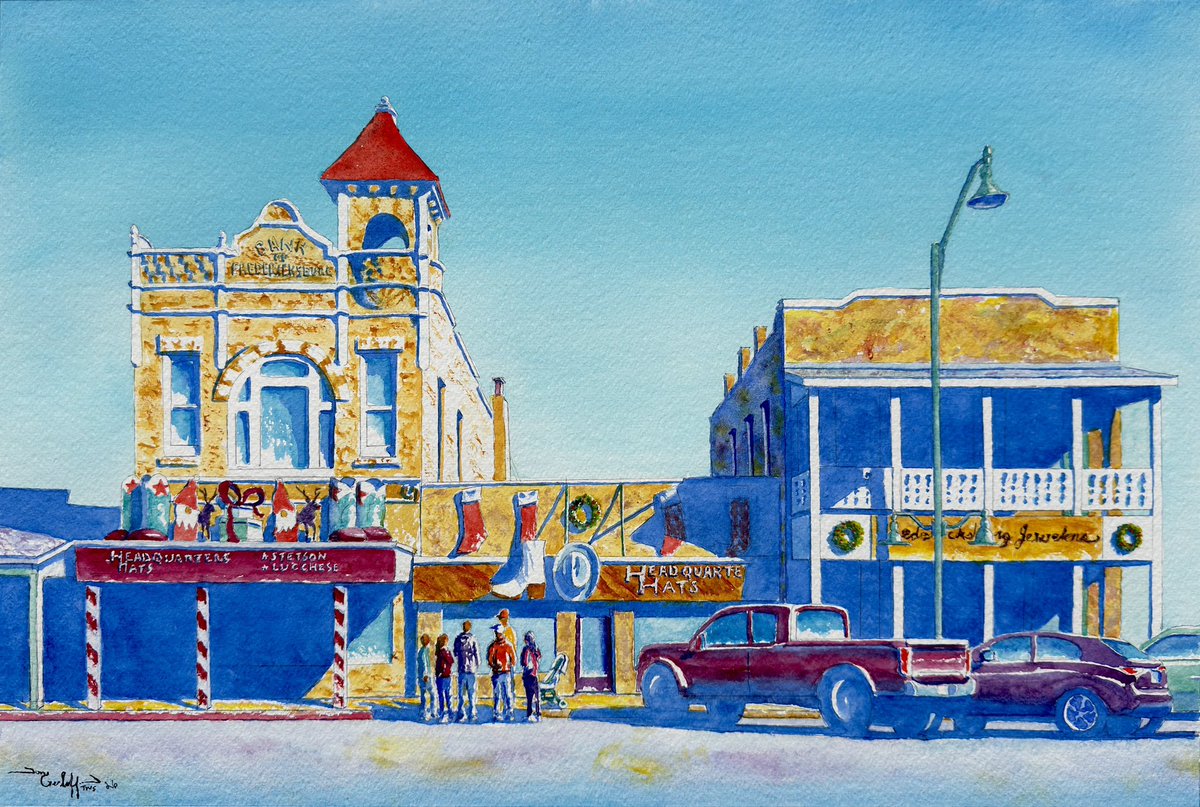 TonyAugust302's tweet photo. New watercolor painting from a trip to Fredericksburg, Texas, when the town was decked out for Christmas. 14”x21”
#fredericksburgtx 
#painting #watercolor
#watercolorpainting 
#art 
#watercolourpainting https://t.co/9qW1OnFlii