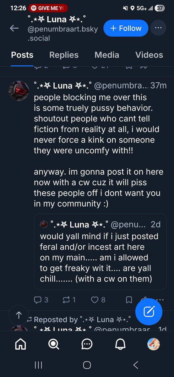 there is no "it's just fiction" when it comes to drawing feral porn or incest, fetishizing animals that cannot consent and having a "thing" for incest and calling it "fiction" as if it's not someone's reality of getting SA'ed even by "step" family.

Get help.