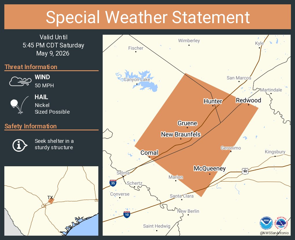 A special weather statement has been issued for New Braunfels TX ...