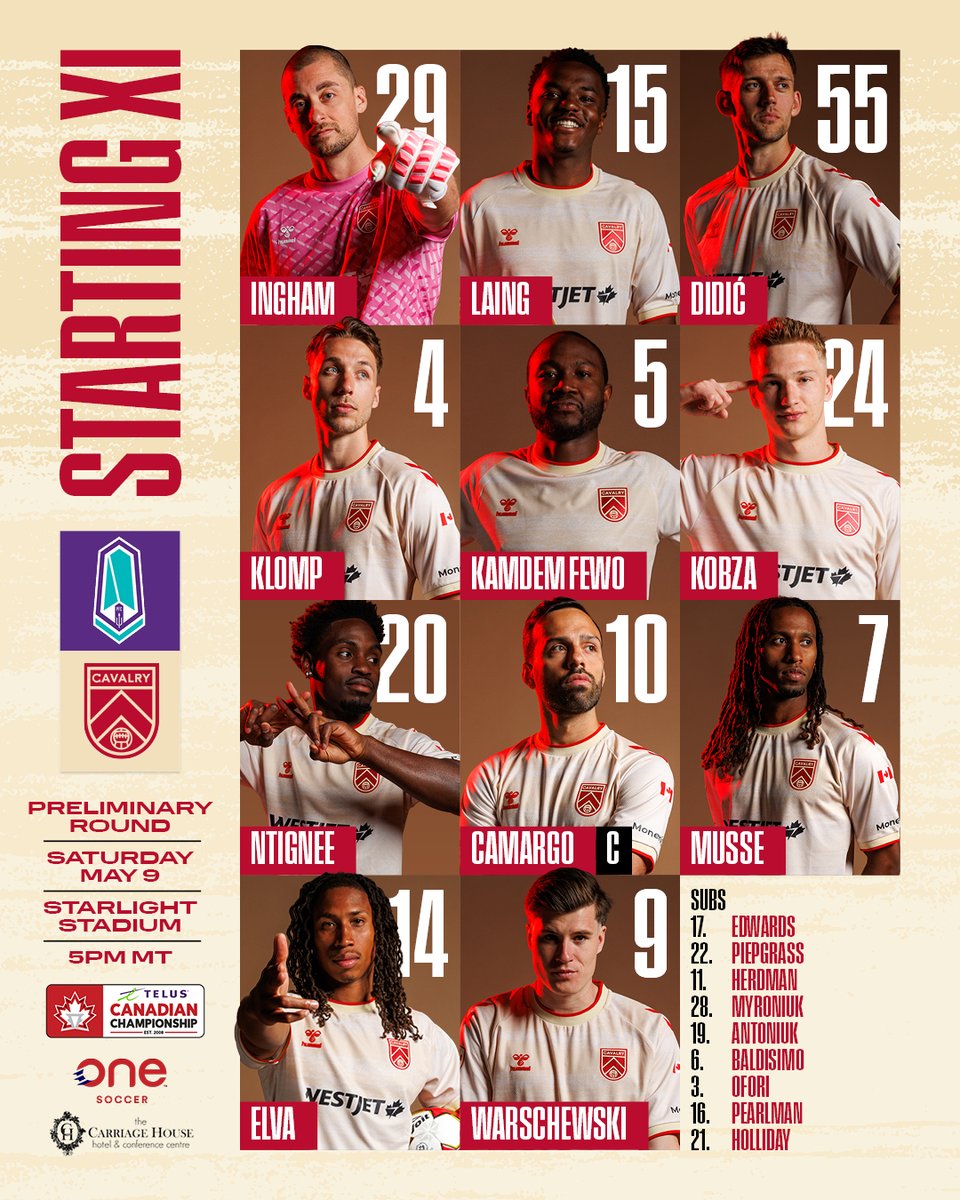 CPLCavalryFC's tweet photo. Our XI to face Pacific in the TELUS Canadian Championship 🐎

📺 Watch LIVE on @onesoccer https://t.co/ybwHotn8HN