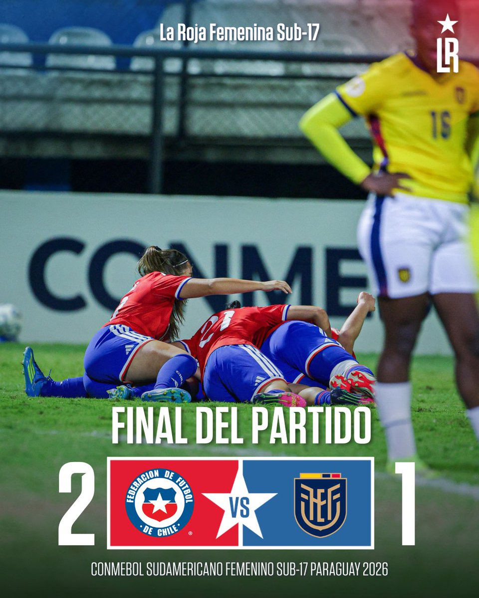 ¡Triunfo y clasificación al Mundial! 🏆👏

En un agónico final, #LaRojaFemenina 🇨🇱 Sub-17 se impuso ante Ecuador 🇪🇨 y aseguró su clasificación a la Copa del Mundo. 

⚽️⚽️ Goles de Antonella Martínez y Catalina Muñoz. 

#VamosLaRojaFemenina