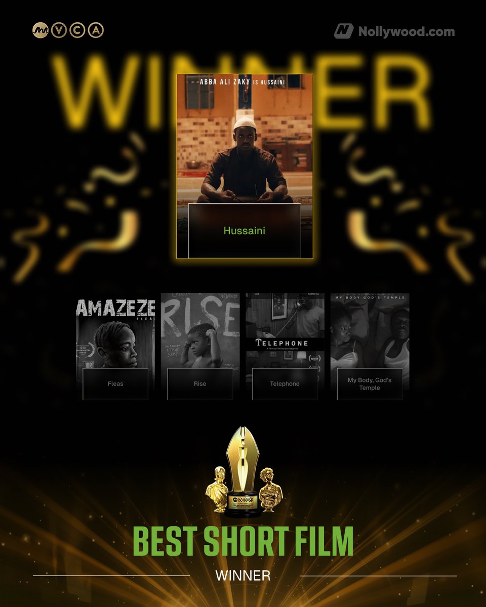 Nollywoodcom's tweet photo. ❇️ Winner of the Best Short Film category for the 12th edition of the AMVCA goes to the movie ‘Hussaini‘

@josh_olaolu 
#AMVCA12 https://t.co/Vpl9NdGKzD