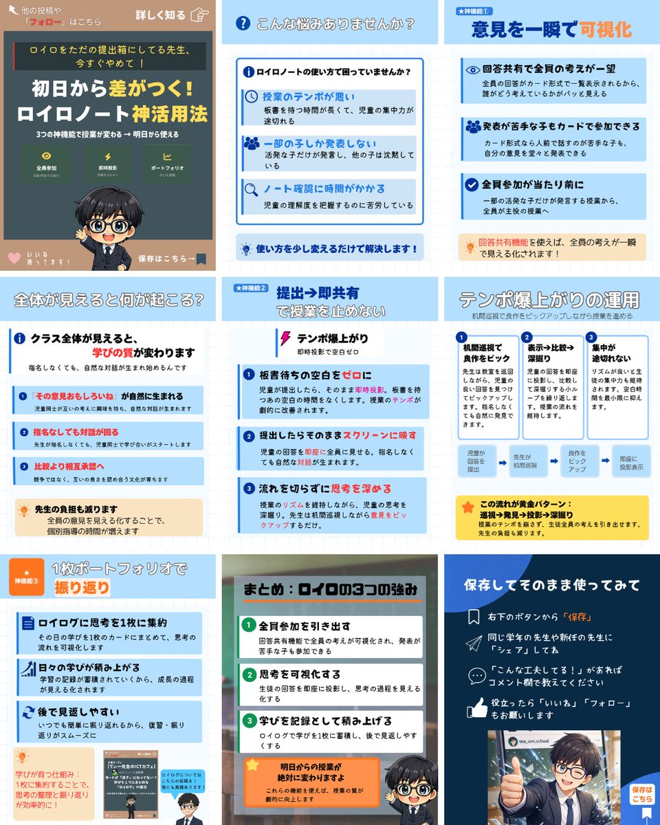 tea_sen_school's tweet photo. 【ロイロ初日から差がつく3つの神機能】

✅ 回答共有で全員の考えを即座に可視化
✅ 提出→即共有で授業のテンポを爆上げ
✅ ポートフォリオで振り返りがしっかり残る
これらを意識するだけで授業の質は激変します。

#ロイロノート #授業改善 #初任者 #教師のバトン #ICT教育 #小学校教員 https://t.co/B2EtauxqEx