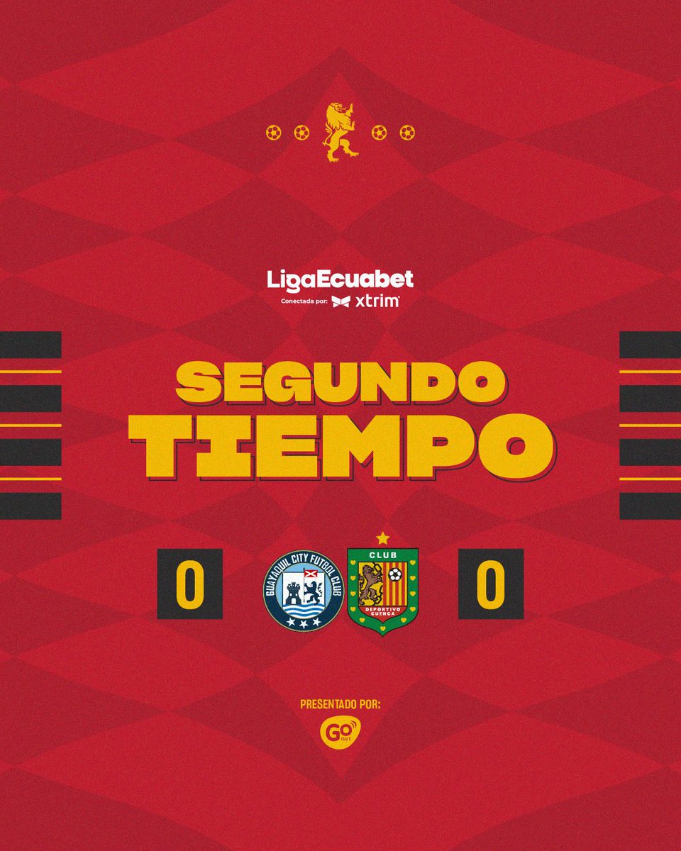 DCuencaOficial's tweet photo. ⚽️¡Comienza el segundo tiempo!⚽️
Presentado por #GoNet
#GuayaquilCity 🆚 #DCuenca
#Fecha13
#LigaEcuabetConectadaPorXtrim
#VamosCUENCA 🔴⚫️ https://t.co/8FR9kQr9n9