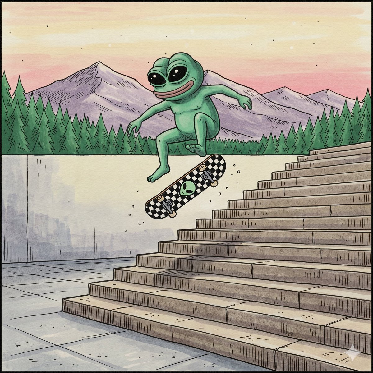 AlienPepeCTO's tweet photo. No risk, no reward. Every kickflip is a risk, every trade is a risk. Gotta commit to roll away. https://t.co/j5crHmMKKO