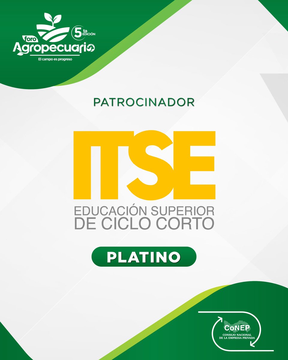 CONEPPanama's tweet photo. El Consejo Nacional de la Empresa Privada #CoNEP, expresa su agradecimiento a #ITSE (Educación Superior de Ciclo Corto) por su valiosa participación como Patrocinador Platino del 𝗙𝗢𝗥𝗢 𝗔𝗚𝗥𝗢𝗣𝗘𝗖𝗨𝗔𝗥𝗜𝗢 – 𝟱𝗧𝗔 𝗘𝗗𝗜𝗖𝗜𝗢́𝗡. 🌾

#ForoAgropecuario #ElCampoEsProgreso https://t.co/ihZB73oRuM