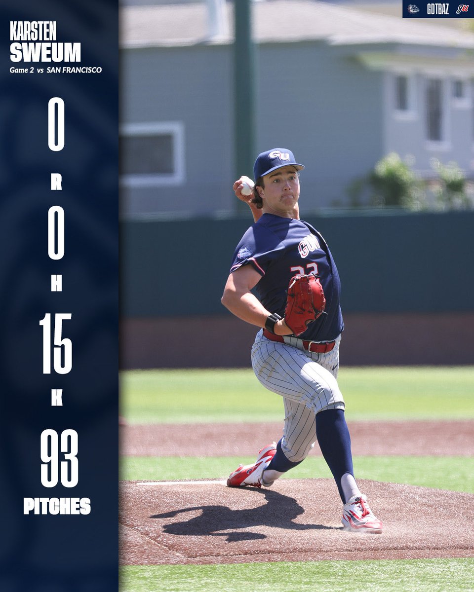 ZagBaseball's tweet photo. 🚨NO-HITTER ALERT!!!!🚨Karsten Sweum has just thrown the sixth recorded no hitter in Gonzaga History! https://t.co/a5C1blor8s