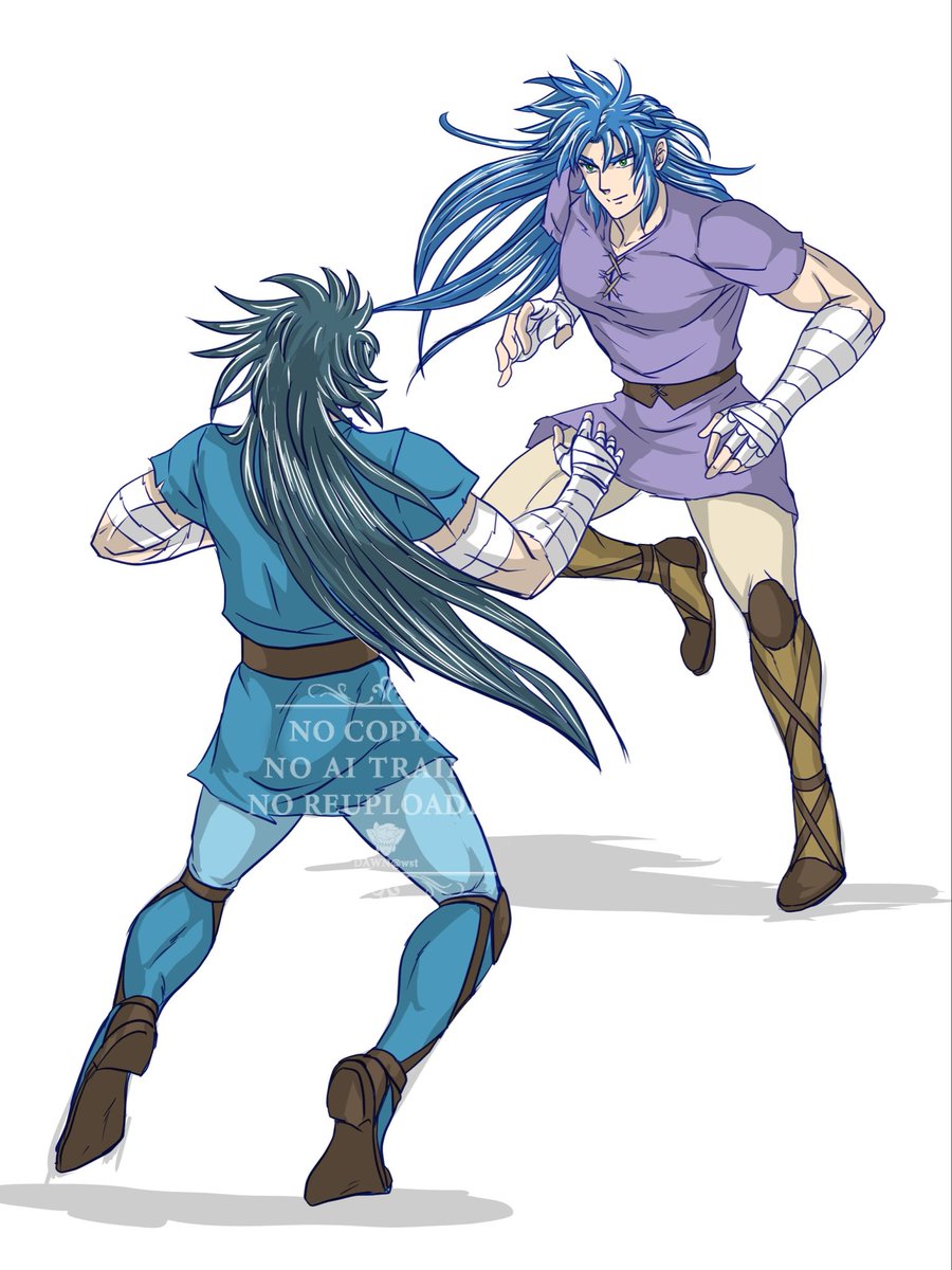 rhadamyth's tweet photo. 昨日裏垢に投げた全裸パンクラチオン絵、服がないなら着せれば良いじゃないと言うことで着させた。

双子座兄弟全力のやんのかステップ。 https://t.co/gw9yeKcCUs