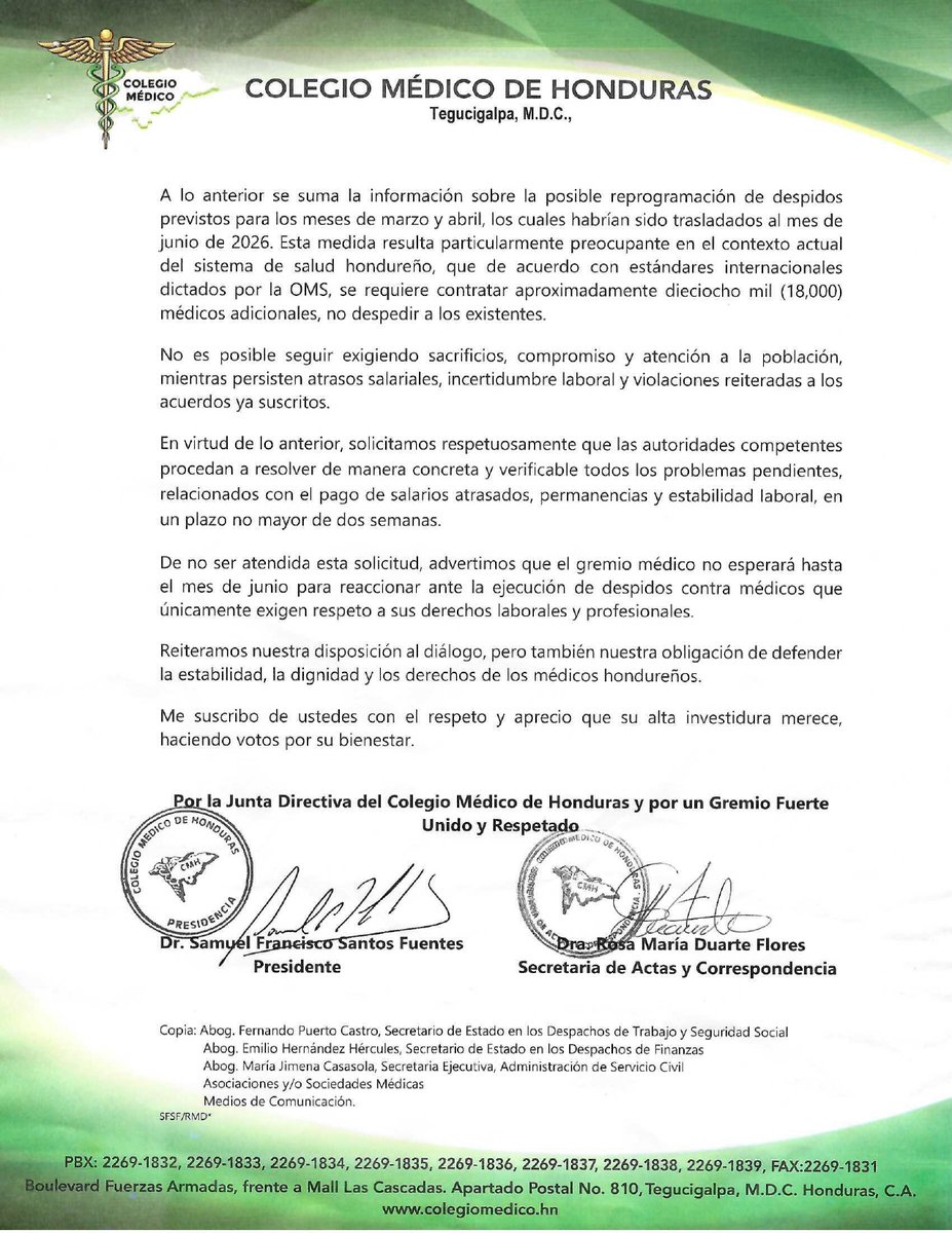ColegioMedicoHN's tweet photo. Incumplimientos de acuerdos y situación de riesgo laboral para médicos https://t.co/0AMhi4OgRT