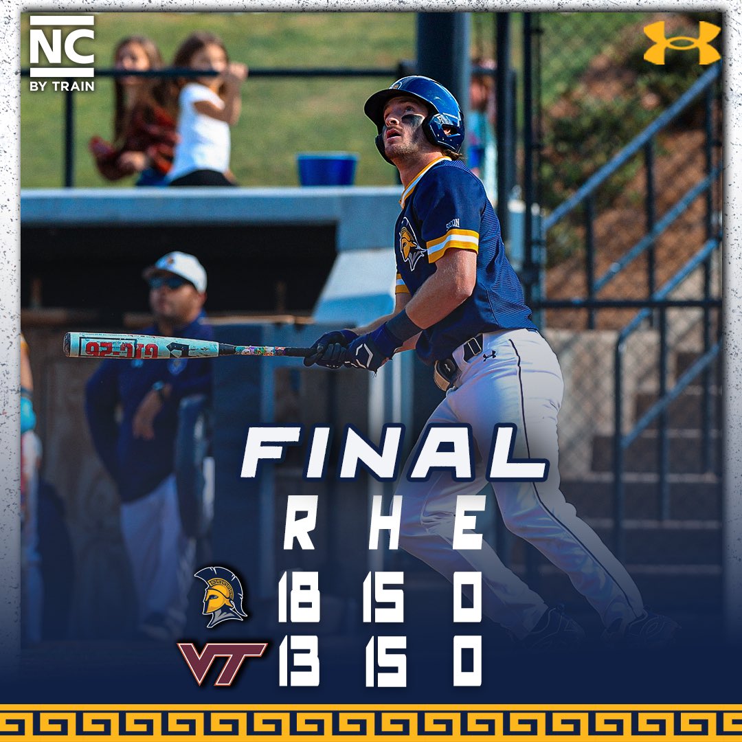 UNCGBaseball's tweet photo. 𝐅𝐢𝐫𝐞𝐰𝐨𝐫𝐤𝐬 𝐢𝐧 𝐁𝐥𝐚𝐜𝐤𝐬𝐛𝐮𝐫𝐠 🔥🤯

UNCG takes down Virginia Tech 18-13 after a combined 10 long balls were launched! 

#letsgoG https://t.co/Yu6jER47hb