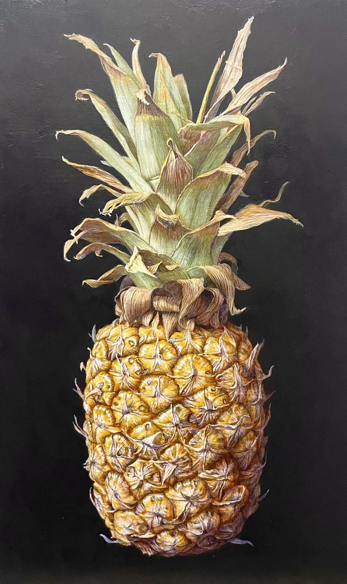 油絵原画　パイナップル パイナップルを描いている油絵、ようやくそれらしくなってきました