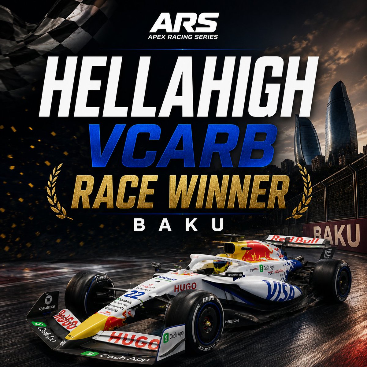 ApexRS_F1's tweet photo. Round 1 - Baku🇦🇿
Race Winner🏁

HELLAHIGH🥇
From start to finish he was on a charge, making overtakes left right and centre, after being in his teammates shadow last season he really showed his class in the streets of baku and putting the season 1 champs BACK ON THE MAP
#f1 #ars https://t.co/UijgNlHWS2