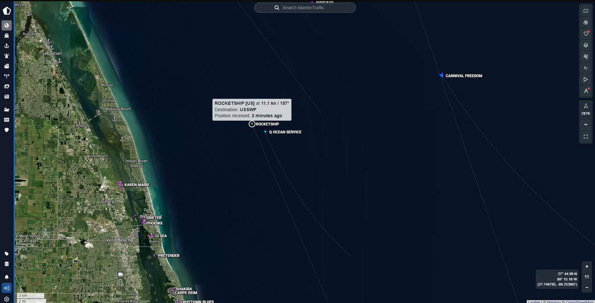 CheckRideAir's tweet photo. RS is underway! making her way south down the space coast heading back to DCU. Sadly things didn't work out to pop over to the port this time
#maritime #atlanticocean #rocketshipping #ULARocketShip https://t.co/NrE8dcJdau
