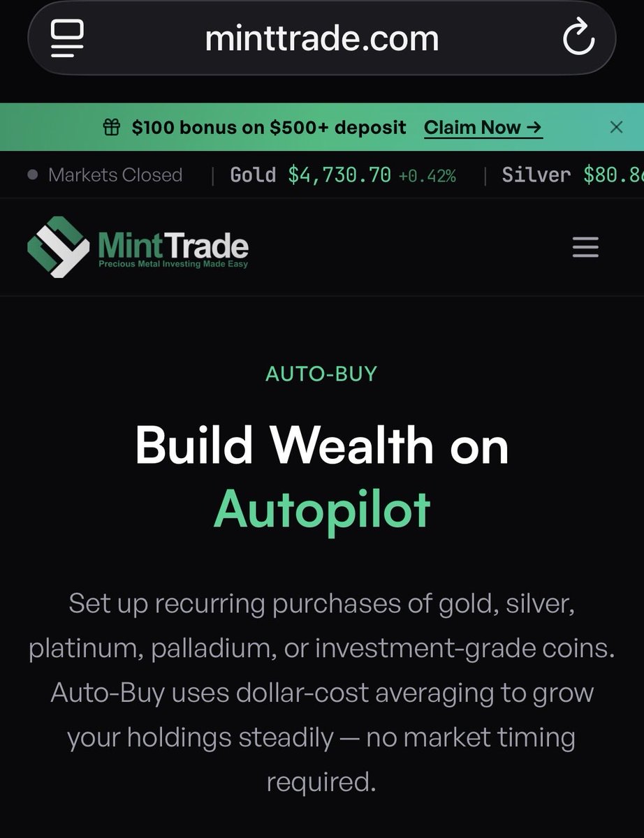 minttradeapp's tweet photo. https://t.co/WC0oCh54v0 Auto-Buy now launched. Build wealth on autopilot. #trade #tangiblemetals #gold #silver https://t.co/JMoMEBcg2B