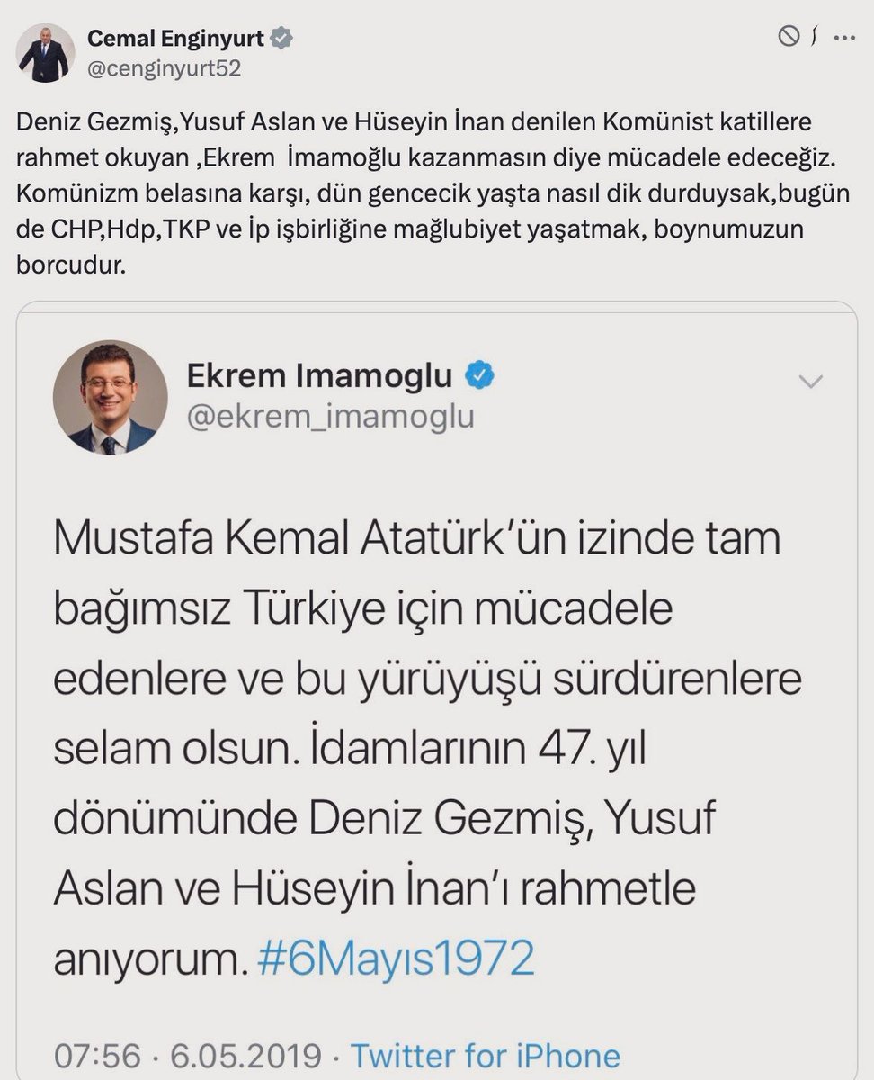 gundem7x24's tweet photo. Bugün Deniz Gezmiş ve Hüseyin İnan’dan övgüyle bahseden Cemal Enginyurt’un 2019 yılında attığı tweet gündem oldu. https://t.co/Q9sF8fRE7z