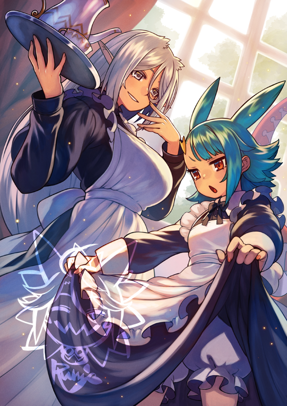 「メイドのティオナのイラストと Skebのコミッションで描いたクライアントさんのキ」|るみえ/Rumieのイラスト