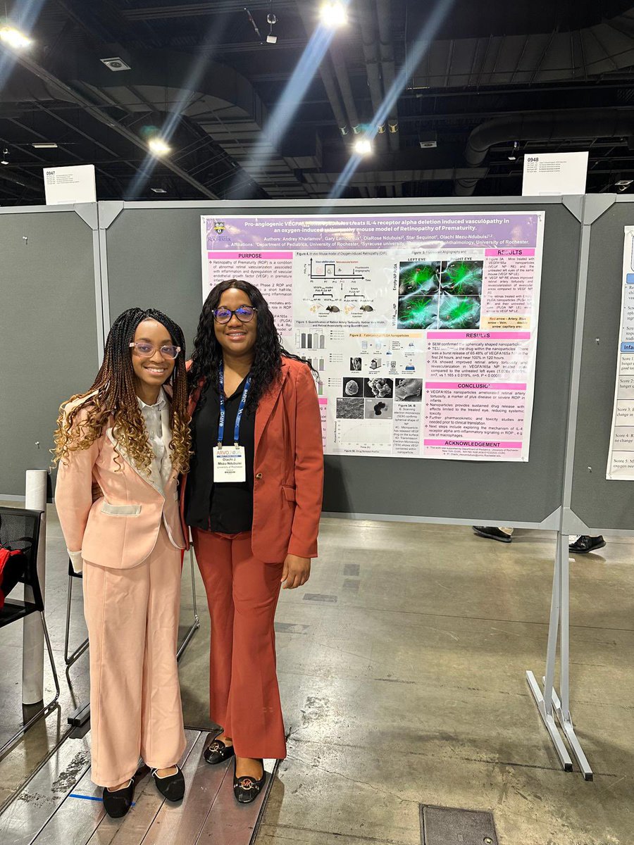 olaroseofficial's tweet photo. I enjoyed presenting at @ARVOinfo with my mom, Dr. Olachi Mezu-Ndubuisi @obiolarose, as a co-author on her research about Retinopathy of Prematurity (ROP). Born a 1-pound premature infant, I’m grateful I contributed to research that can help other premature infants. #arvo2026 https://t.co/U3FfCTQeZV