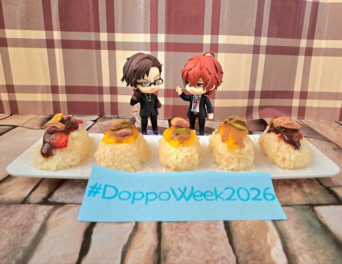 mtr27_mtc's tweet photo. Día 1 de la #DoppoWeek2026 inspirado en ese evento donde Doppo invita a Jiro a comer sushi y se encuentran con Jyuto y Samatoki ❤️💙🤎🤍 Ya que la intención de Jyuto era agradecer a Doppo, incluí una foto de solo ellos y no podía faltar una de solo el próximo festejado: Doppo ❤️ https://t.co/oMR4MIXOS7