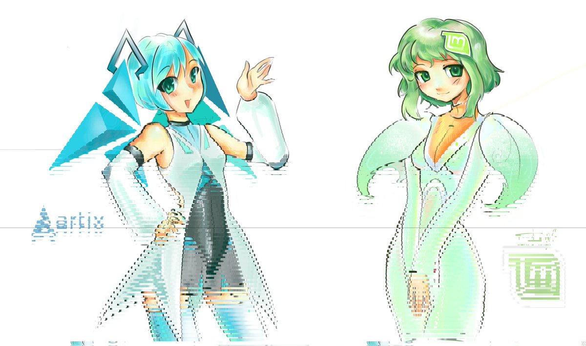 scvrvish's tweet photo. Linux x Vocaloid
meet Artix Miku and Mint Gumi
(ﾟ∀ﾟ≡ﾟ∀ﾟ)

#vocaloid #GUMI #HatsuneMiku #linux https://t.co/1A1AmEjTbw