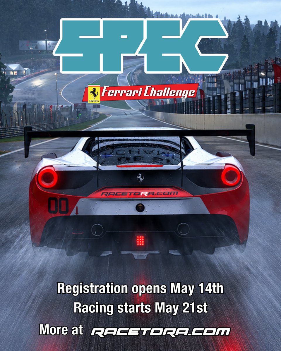TheReal_TORA's tweet photo. Next Thursday series will feature the Ferrari 488 Challenge in the new Spec Ferrari Challenge starting May 21st!

https://t.co/d3Ie6bysYj https://t.co/vDifJQMMaj