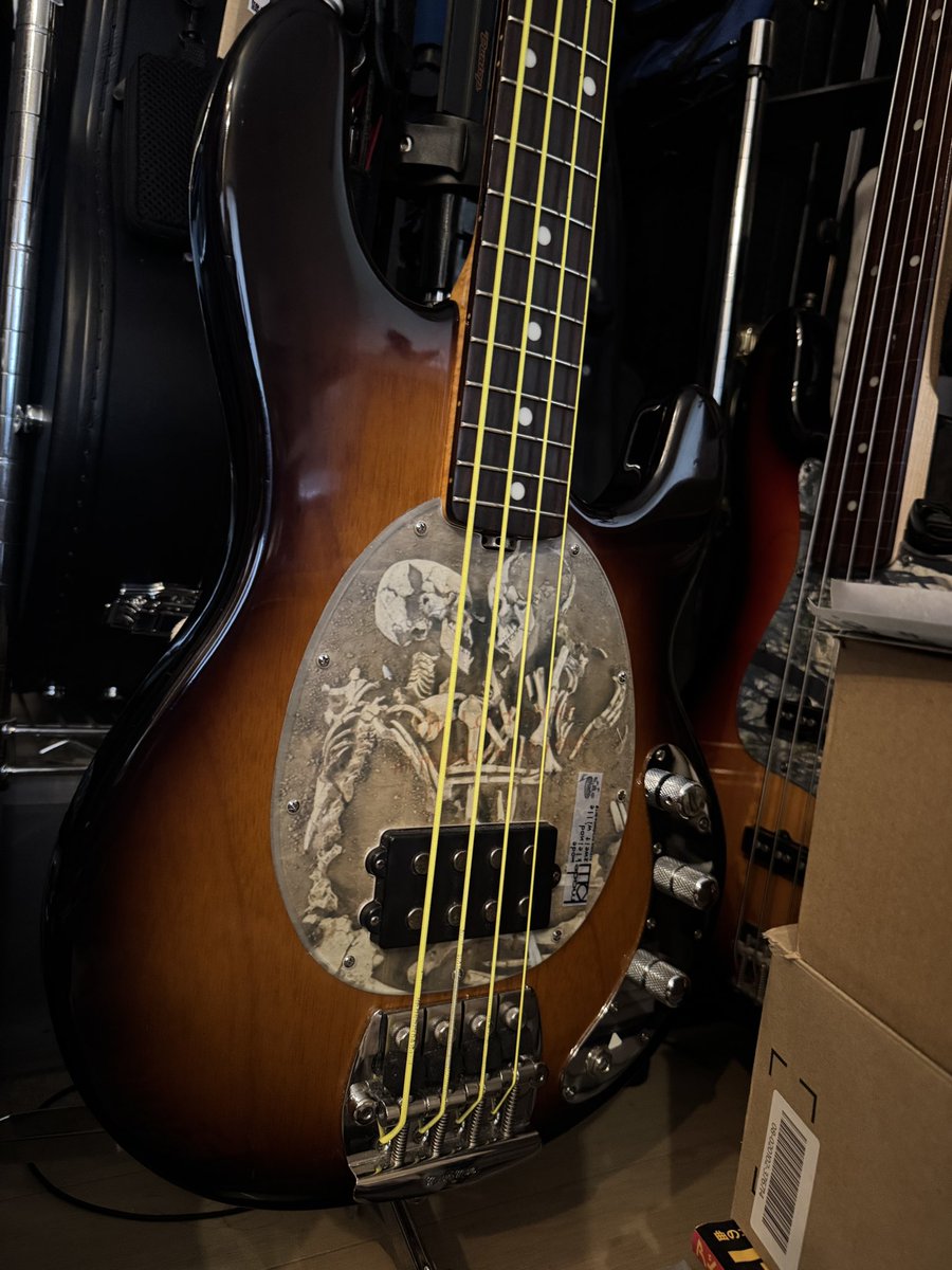 treebear1968's tweet photo. 最近のメインベースもデコ
こちらはヴァルダロの恋人がモチーフ
約6000年前のおそらく10代の男女のものらしい
若くして亡くなった経緯はわからないけど
永遠に一緒にいるという気持ちが伝わって尊い
 #musicman  #stingray  #amantidivaldaro  #loversofvaldaro https://t.co/Zp3wwRXIFs