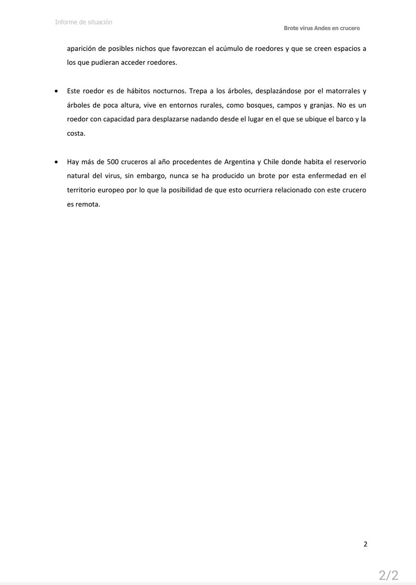 La ministra remitió informe al presidente de Canarias que indica que, conforme a las inspecciones realizadas por expertos a bordo, no se han detectado roedores y la probabilidad de que un roedor andino de hábitat montañoso embarque y alcance nadando la costa canaria es nula.