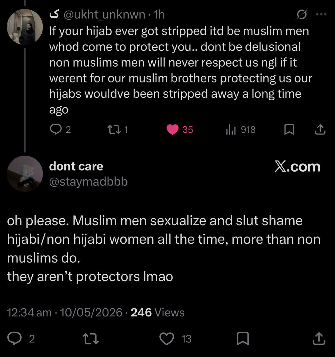 Translation of this feminist logic: 

“Men who have zero standards for how I should act, and zero concern with regards to my safety, never police my actions thus they are respectful 

Men who expect me to hold myself within certain moral paradigms, and show concern with regards