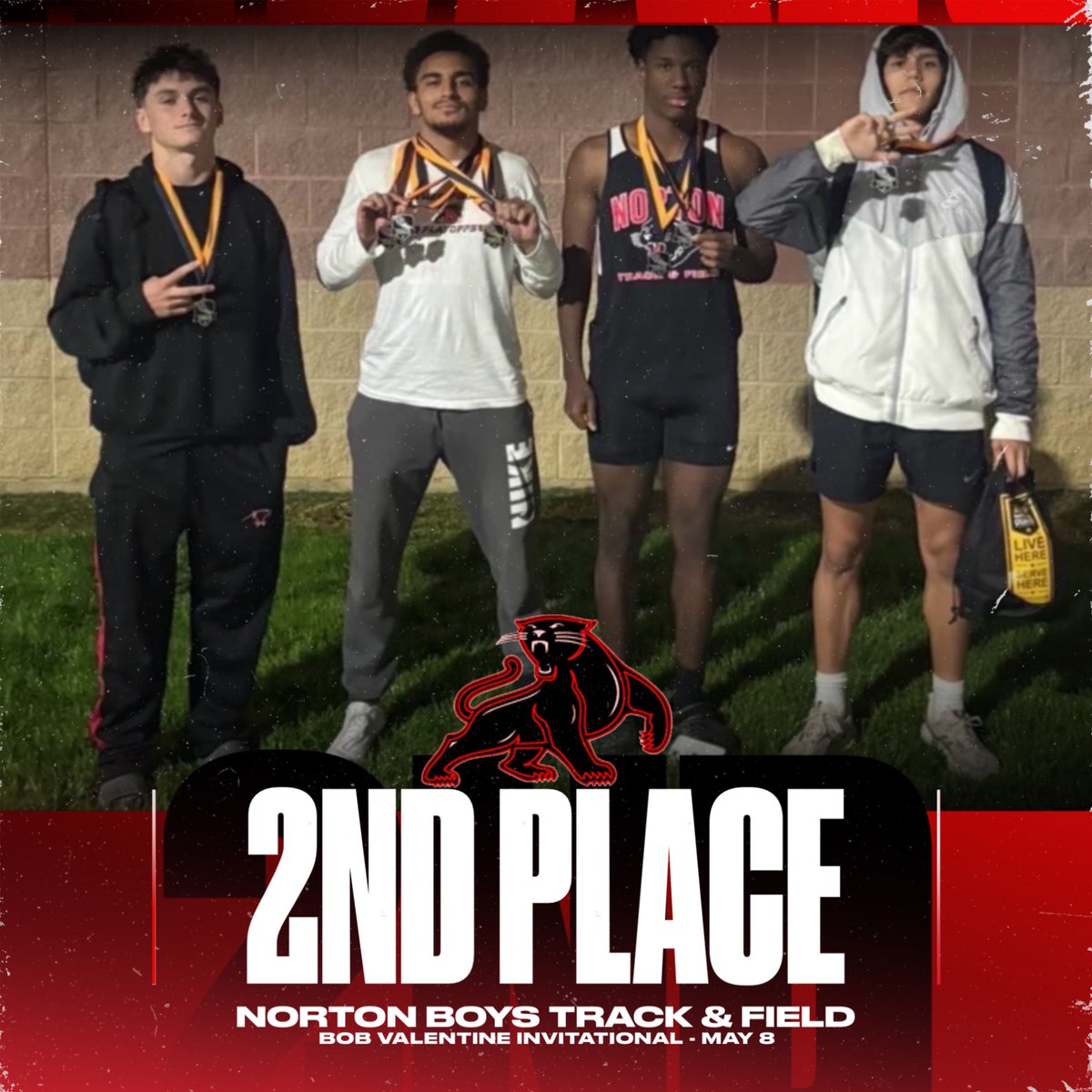 nhsath_insider's tweet photo. Norton boys track finishes 2nd of 12 schools at the Bob Valentine Invitational on Friday!

- Jason Beverly comes in at first in the boys 100m with a time of 11.23
- Girls track finishes 6th in team standings
- Becca Hallett takes first in the discus throw with 118-8
#GoPanthers https://t.co/9lymh8CJ5E
