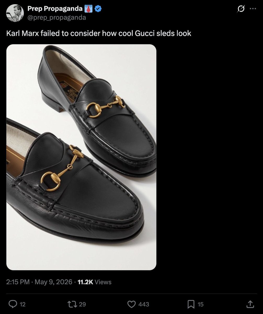 dieworkwear's tweet photo. This tweet ironically proves Marx's point. Marx argued that capitalism transforms social relationships into relationships between things (or what he called "commodity fetishism"). This is demonstrated by how easily a luxury brand name obscures exploitative labor conditions. https://t.co/LOyN5a6Jyi