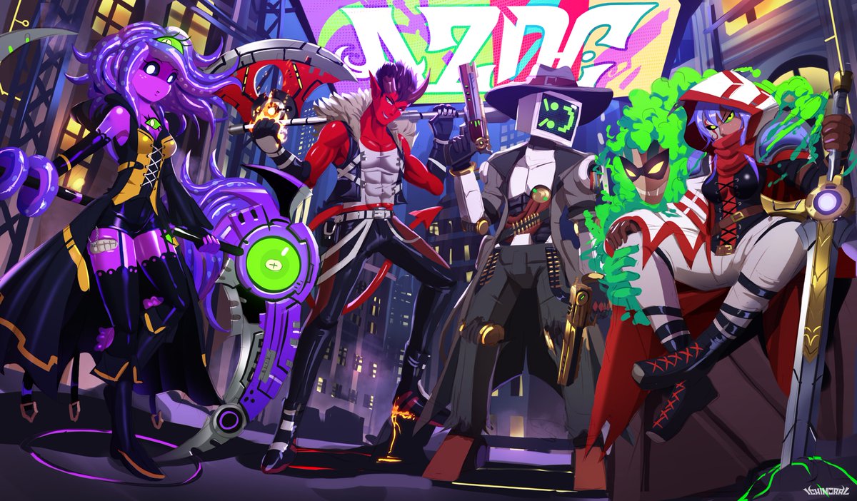 Ichimoral's tweet photo. New monster prom art commission! havocalhopsack wanted me to draw Zoe , Damien, Aaravi Mishra , calculester hewlett-packard as a RWBY team called AZDC 💜 
#artistontwittter #furry #furryartist #MonsterCon #artcommissions #monsterprom #zoemonsterprom #monsterprom4 #rbwy https://t.co/PsoNS3hl5S