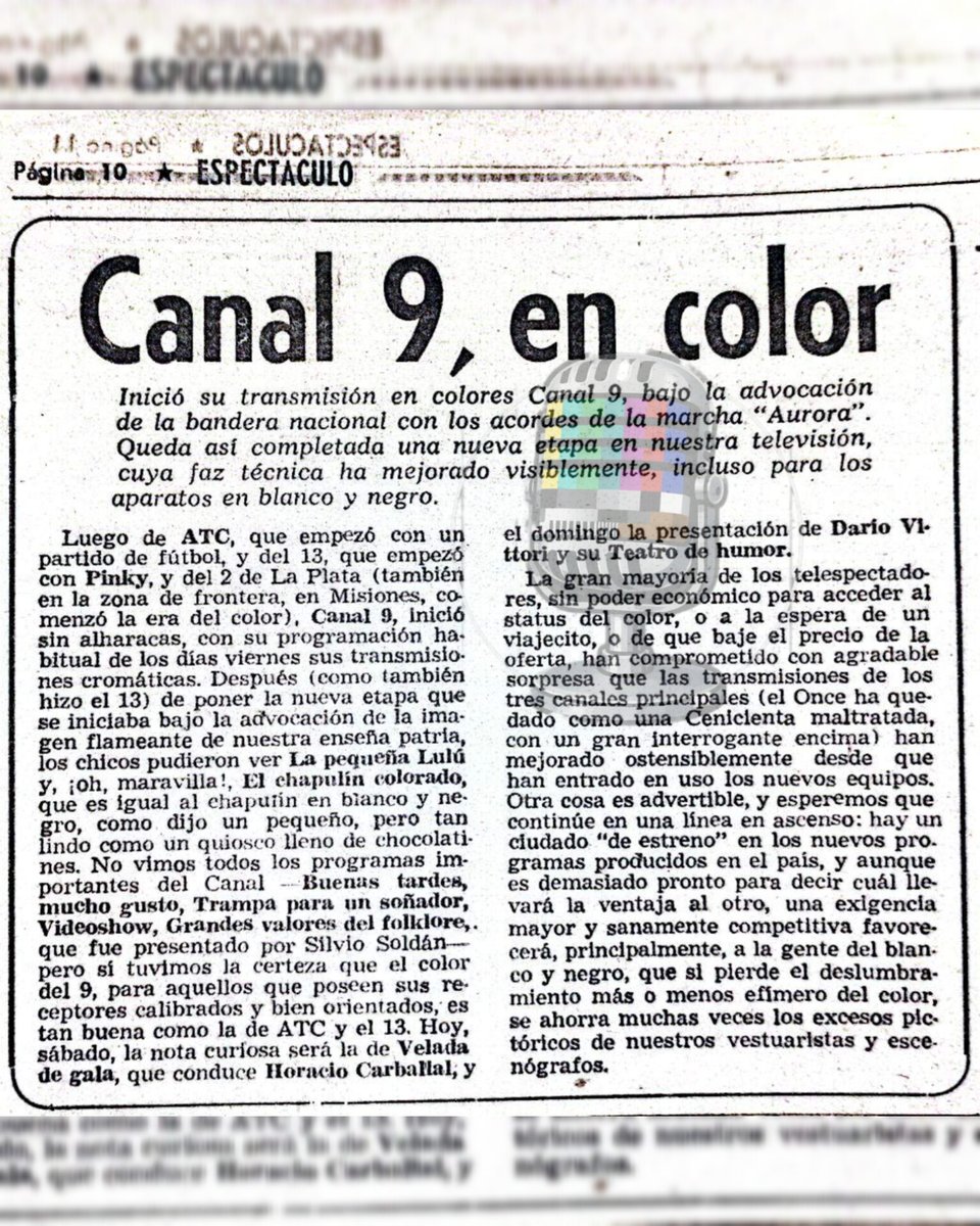 🌈 El primer día de la "era color" en Canal 9, según Clarín. 
Detalles de la incorporación del sistema cromático en algunos programas.
Mirada crítica sobre el impacto de la nueva tecnología en algunas áreas. 
Apodo para el 11: "La Cenicienta de los canales".
#Mayo #En1980 🗞️