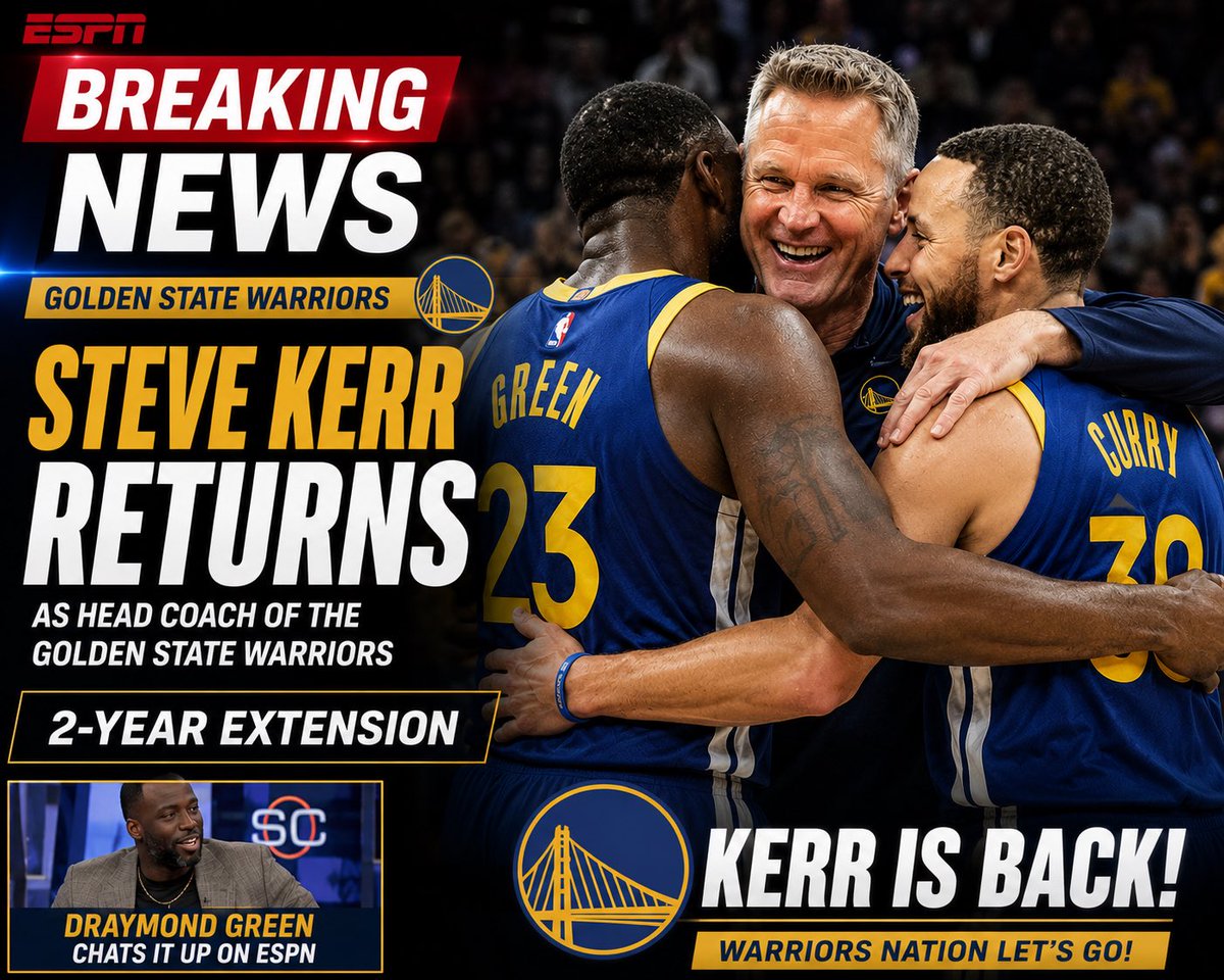 howsyabird_'s tweet photo. 🚨 Steve Kerr signs 2-Year Extension with Golden State Warriors 🔥
Back with Curry & Green… for now
Warriors fans, what’s your reaction?
#NBA #Warriors #SteveKerr #Thunder #Lakers #Curry #Draymond #Lebron https://t.co/yn8MRdmEEb