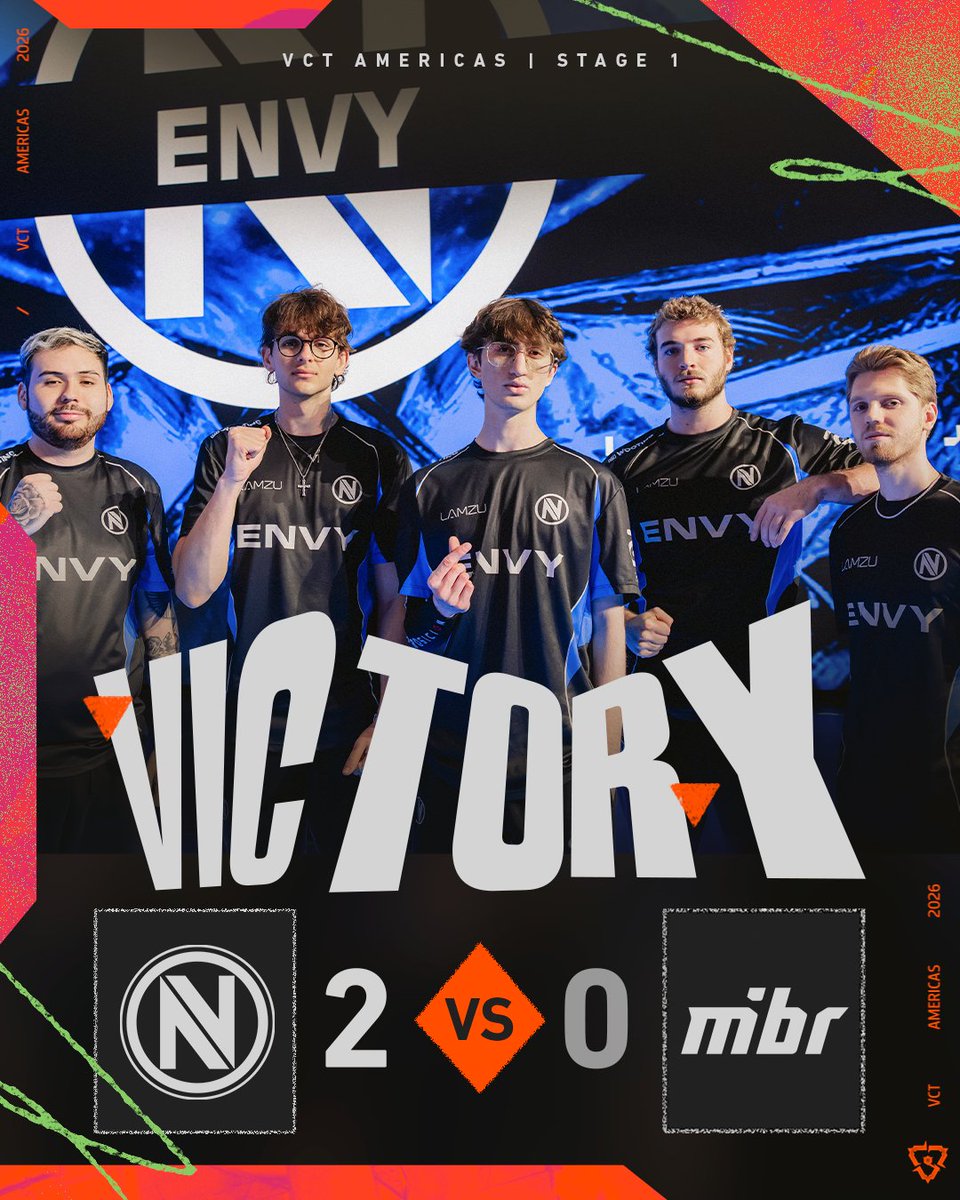 valesportsna's tweet photo. Turns out you can play for the vibes AND win! 🙏

@Envy dominates the series 2-0! #VCTAmericas https://t.co/5Bi8aNp8LI