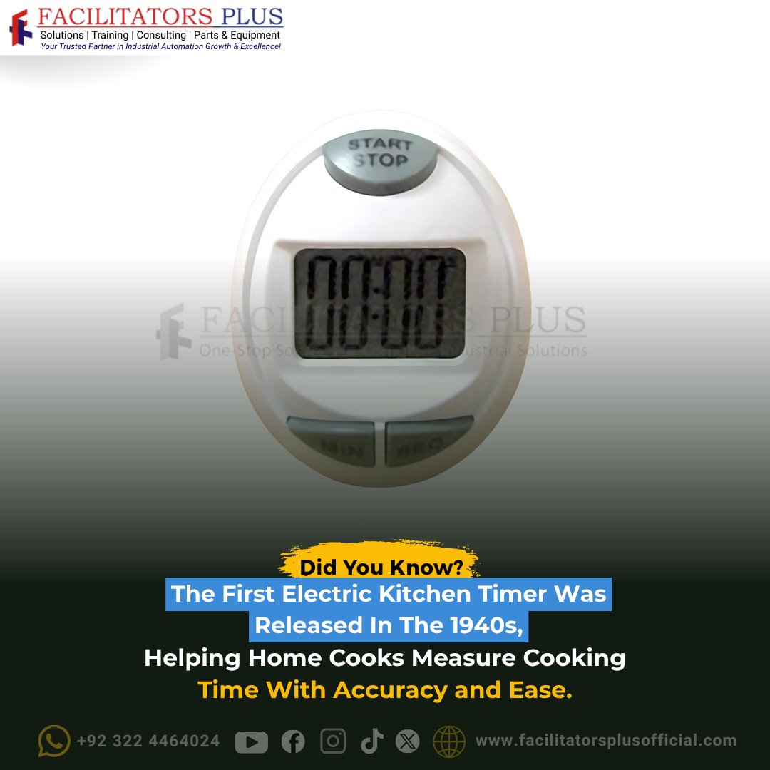 FacilitatorsP's tweet photo. ⏱️Did You Know?
The first electric kitchen timers became popular in the 1940s, helping cooks manage cooking time with greater accuracy, convenience, and consistency.
👷♂️Facilitators Plus
📞+92 322 4464024
🌐https://t.co/v3zOBDiW0C
#DidYouKnow #KitchenTimer #FacilitatorsPlus https://t.co/eqybI4hCqQ