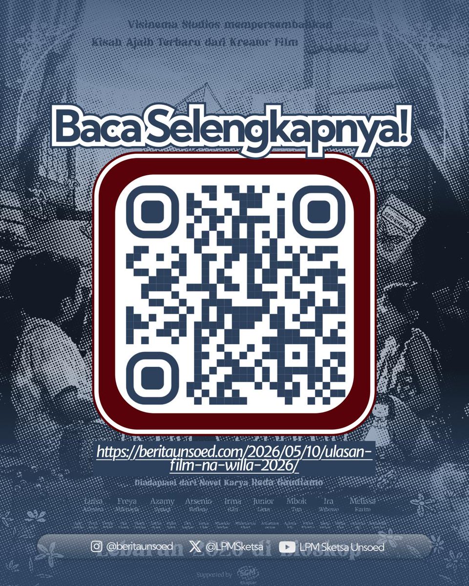 LPMSketsa's tweet photo. [RESENSI FILM] | Kisah di Gang Krembangan pada Tahun 60-an dari Kacamata Bocah 6 Tahun

Oleh: Hasna Zulfa Qanitah

"Na Willa" (2026) menyajikan kisah keluarga dan persahabatan yang hangat.

Editor: Lovely Mozza Permata Moty Nurhamidin

Baca selengkapnya di https://t.co/FlrdCq4QGX https://t.co/s6YrNdxtqM