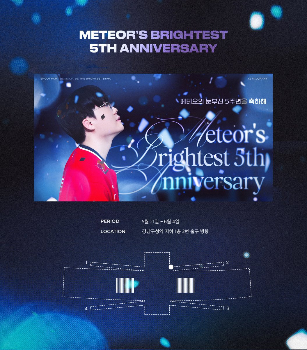 MACH_00_'s tweet photo. ✩₊˚.⋆ 𝐌𝐞𝐭𝐞𝐨𝐫 𝐝𝐞𝐛𝐮𝐭 𝟓𝐭𝐡 𝐀𝐧𝐧𝐢𝐯𝐞𝐫𝐬𝐚𝐫𝐲

메테오 선수의 데뷔 5주년을 축하하기 위해 지하철 광고를 진행합니다
많은 응원 부탁드리겠습니다

📅 기간: 2026.05.21~2026.06.04
📍위치:  강남구청역 2번 출구 방향

#T1VALORANT #Meteor #메테오 https://t.co/rRjpTLswCF
