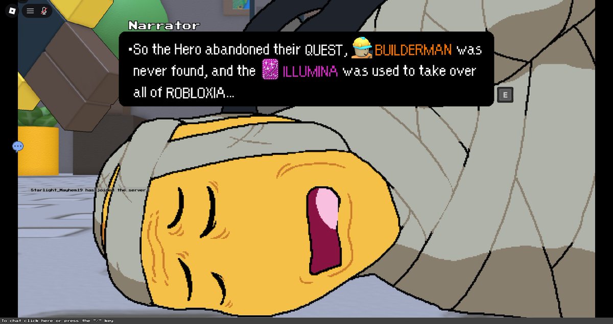 StarHopeLight19's tweet photo. This is funny lol i was replaying the new rewrite version after i got the Ice Dagger from the king and going to Shedletsky so he told me to save Builderman and get the other swords to stop Illumina so i said No and Yes on 2 new dialogs and this happens xD #BlockTales https://t.co/pD0uJv6WOq