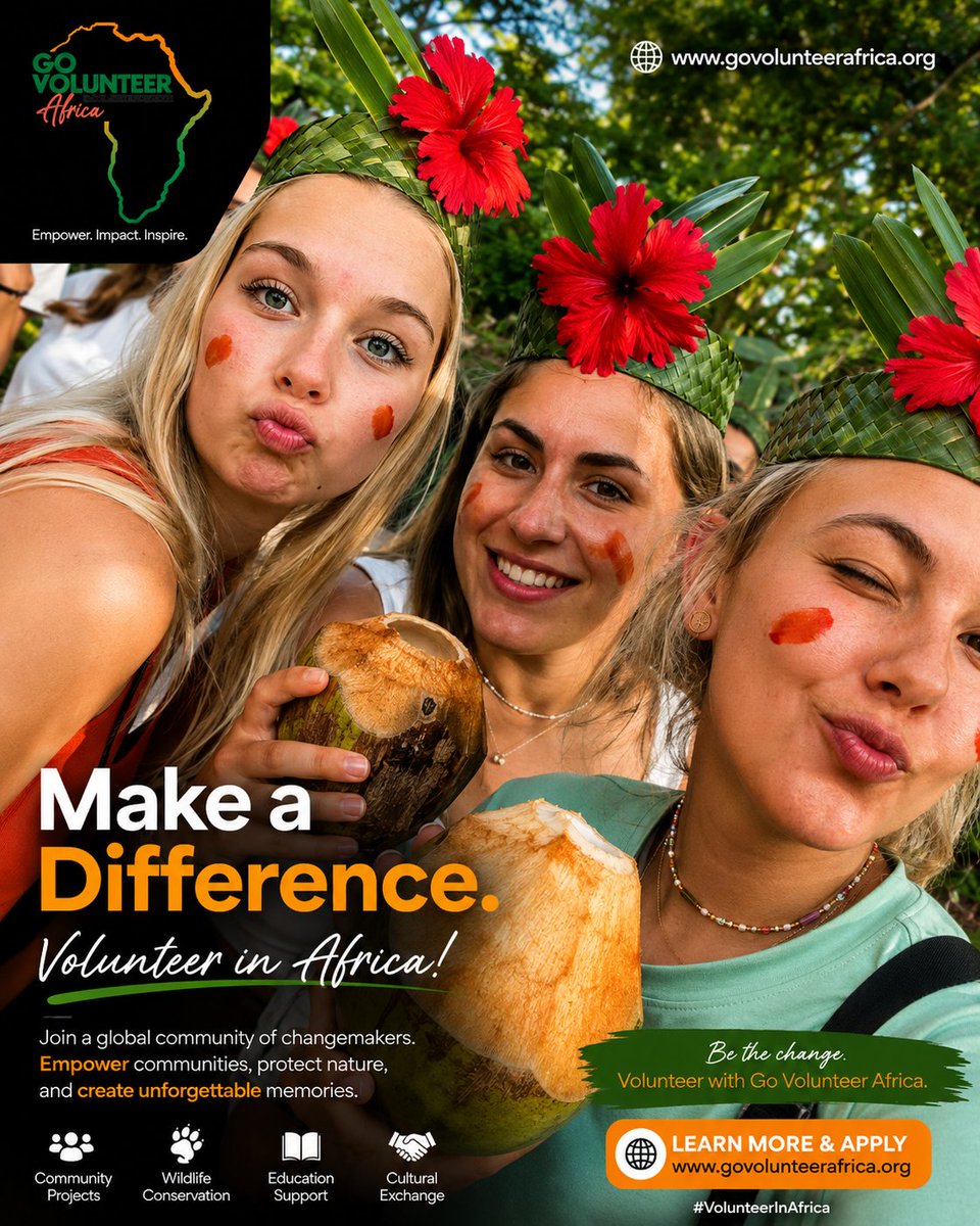 Join Go Volunteer Africa and become part of Africa’s leading volunteer travel community. From wildlife conservation and community outreach to education and cultural exchange, every journey creates real impact while giving you unforgettable memories. 

#GoVolunteerAfrica