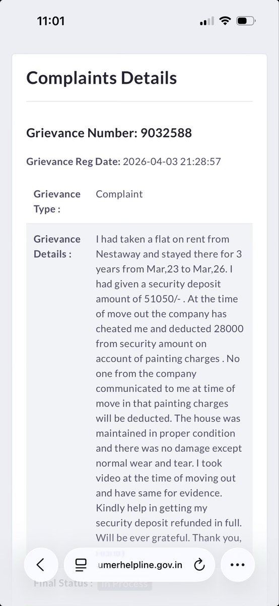 AkshayDhup's tweet photo. @nch1915 Hi its been more than a month that have raised a complaint against fraudulent company Nestaway @nestawayhomes but there has bee no response. Complaint details is enclosed.pls let me know by when the action will be initiated.@JoshiPrahald ,@jagoograhakjago https://t.co/uFqmY6KDbv