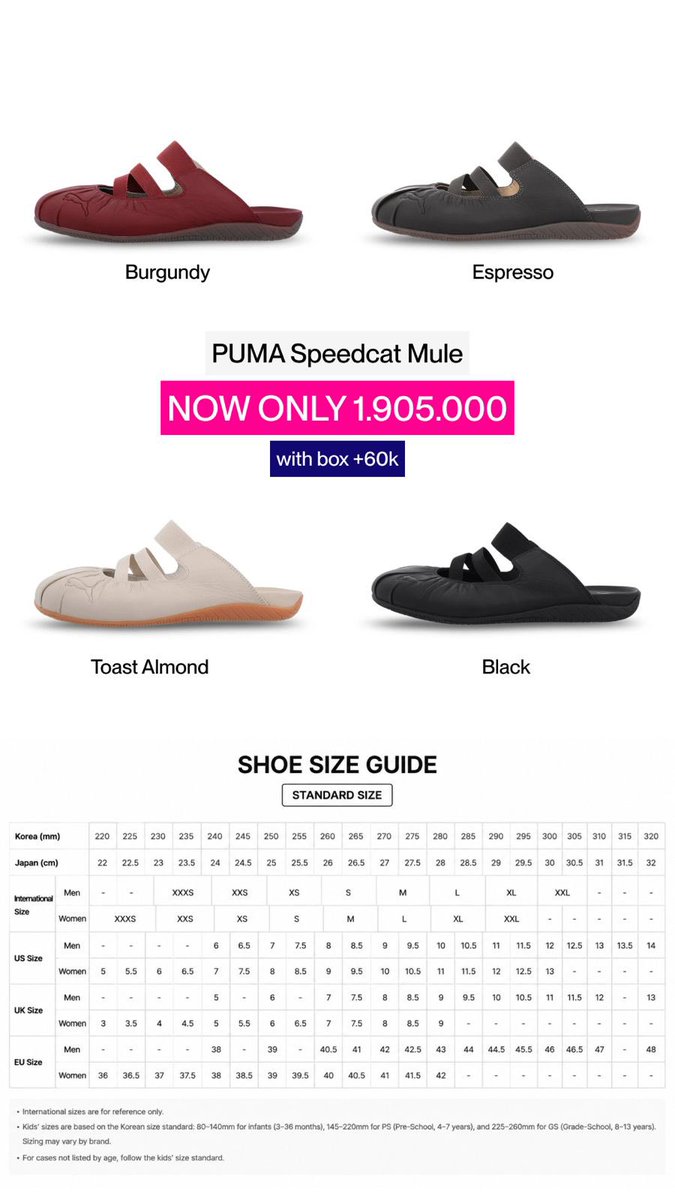 JastipDinala's tweet photo. OPEN PO PUMA SPEEDCAT MULE - SEOUL EXCLUSIVE 🇰🇷

Available Size: 220, 225, 230, 235, 240, 245, 250

✅ Accept request order
🍊Shopee (+ admin)
💳 Mandiri
📍Jakarta
💬 Order Chat https://t.co/qRDmux0RXD

🏷️ Jastip korea indonesia jasa titip murah wts jual sepatu https://t.co/OtNrc9eJVk