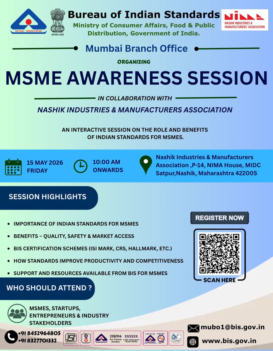Shreekant26's tweet photo. MSME Awareness Session on Indian Standards With BIS-India
NIMA in collaboration with the BIS-India , Mumbai Branch Office, organized interactive MSME awareness session on the role and benefits of Indian STD.
#BISIndia #NIMANashik #ShreekantPatil #Rp #Awarness #nashik #standards https://t.co/pGypDKJZAN